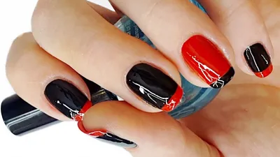 Купить Накладные ногти с градиентом, красные, черные блестящие накладные  ногти, длинные миндалевидные французские ногти в стиле комиксов | Joom