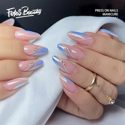 Fofosbeauty 24pcs Press on False Nails Tips,Almond Fake Nails,Almond Blue  Color Powder Laser - Walmart.com