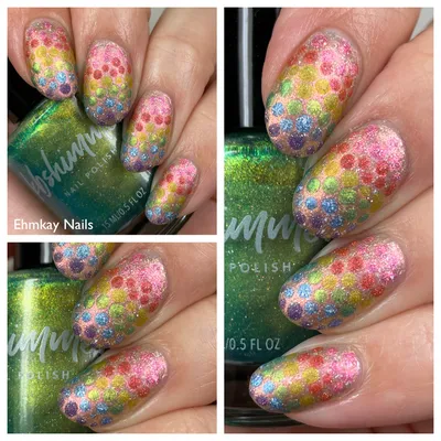 Glossy Rainbow Flower Press On Nails Full Cover Medium - Temu