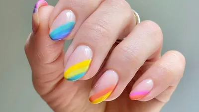 Rainbow French Tip Press-On Nails | Square Shape | LUXXI