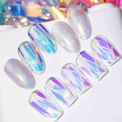 5 шт. голографическое разбитое стекло для дизайна ногтей, отражающее  зеркало, эффект радуги, тонкие переливающиеся целлофановые пленки для  девочек | AliExpress