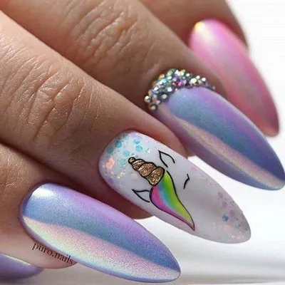 Дизайн ногтей в стиле единорожка #nail #nailart #unicorn #ногти  #дизайнногтей #единорог | Ногти, Нейл-арт, Маникюр