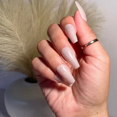 Nude Sparkle Press On Nails In Coffin Shape | LUXXI