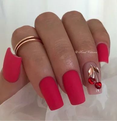 Красный маникюр с вишней | Red matte nails, Red nails, Fruit nail art