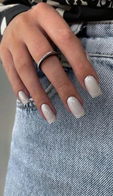 Indulge in the Classic Elegance of French Nails : Double French Tips Grey  Nails