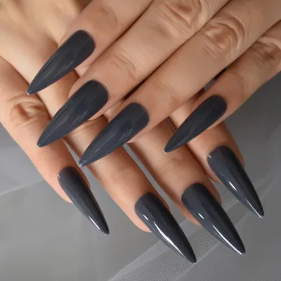 Grey Ombre Long Coffin Press On Nails Fake Nails 24pcs With Glue | eBay