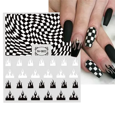 24pcs Extra Long Coffin Chess Plaid Pattern Fake Nail Kit False Nails Press  On | eBay