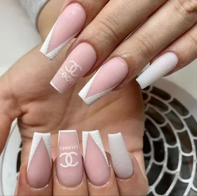 french white chanel gel nails | Light purple nails, Light blue nails, Light  pink nails