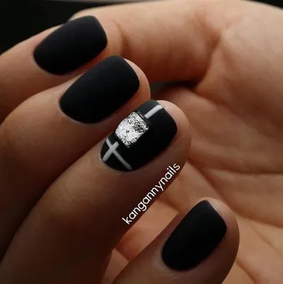 Black Matte in CND Shellac Black Pool with Glitter accent nail #cnd  #cndworld #nailgirl92 | Accent nails, Glitter accent nails, Nails