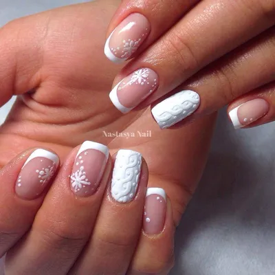 Зимний \"свитер\" | Sweater nails, White tip nails, Winter nails