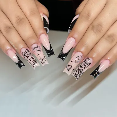 Analilia 🦋 on Instagram: “Smile now, Cry later 🎭🖤 Hand painted nail art  🤌🏼 . . . . . . . #nails #nailart #n… | Nails, Short square acrylic nails,  Stylish nails