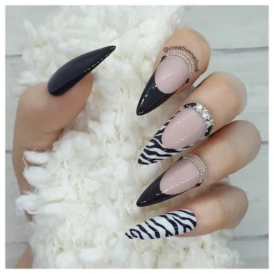 Zebra Print French Manicure Press On False Nails | Creative Nails