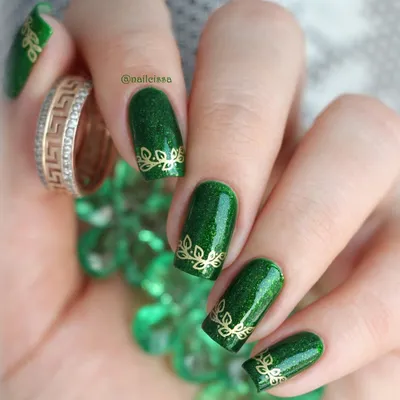LAK_NAILS Слайдеры наклейки для ногтей листья зеленый с золотом
