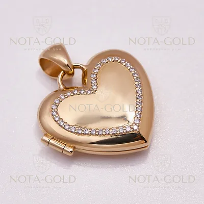Открывающийся кулон медальон в форме сердца из золота с бриллиантами и  фотографией внутри (Вес: 17,5 гр.) | Купить в Москве - Nota-Gold
