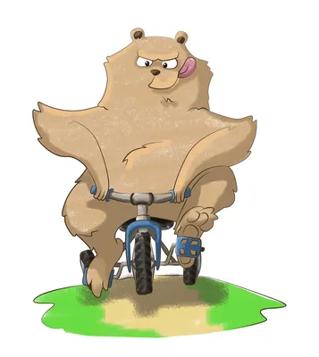 Иллюстрация Медведь на велосипеде в стиле компьютерная графика |