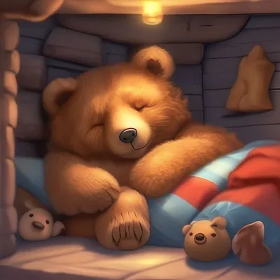 Медведь спит в берлоге и обнимает …» — создано в Шедевруме