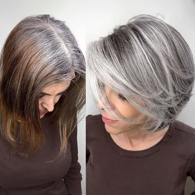 Мелирование на седые волосы фото до и после фото