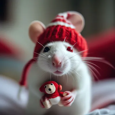 Милая белая крыса в маленькой шапке…» — создано в Шедевруме
