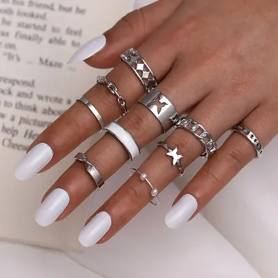 Богемное серебряное кольцо с бабочкой, широкий набор колец, женские модные  кольца с ромбовидным кольцом, модные кольца на палец, новогодние ювелирные  изделия | AliExpress