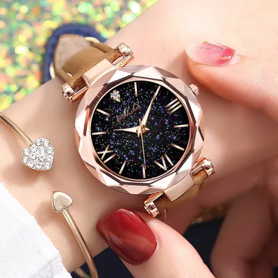Женские часы, романтические наручные часы со звездным небом, модные женские  часы с кожаным ремешком, часы для женщин, женские часы | AliExpress
