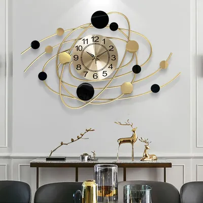 Модные роскошные большие настенные часы, украшение для гостиной в  скандинавском стиле, простой дизайн интерьера дома, настенные золотые  металлические 3d-часы в стиле лофт | AliExpress