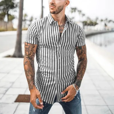 Мужские рубашки, повседневные Модные полосатые рубашки с коротким рукавом  для мужчин 2022, новые подростковые горячие продажи | AliExpress