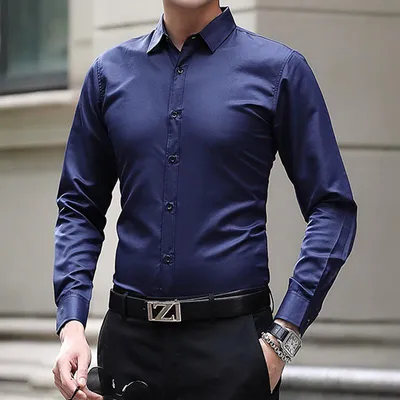 Деловые рубашки с длинными рукавами Мужские узкие рубашки Мужские  повседневные мужские рубашки Однотонные мужские рубашки Универсальные модные  рубашки Блузка для мужчин – купить по низким ценам в интернет-магазине Joom