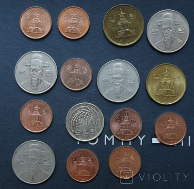 Лот монет Южной Кореи: 4шт.