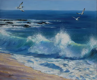 Картина Морской пейзаж «Изумрудные волны и солнце» 30x40 DL190705 купить в  Москве