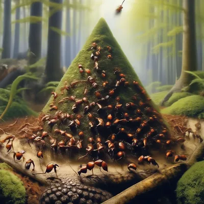 В лесу, рабочие муравьи в касках, …» — создано в Шедевруме