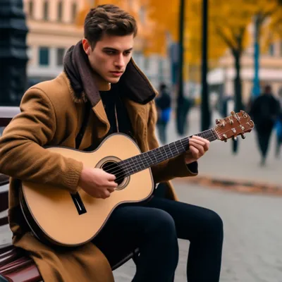 Красивый мужчина с гитарой в руках…» — создано в Шедевруме