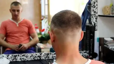Men's short haircut, box with asymmetry - YouTube