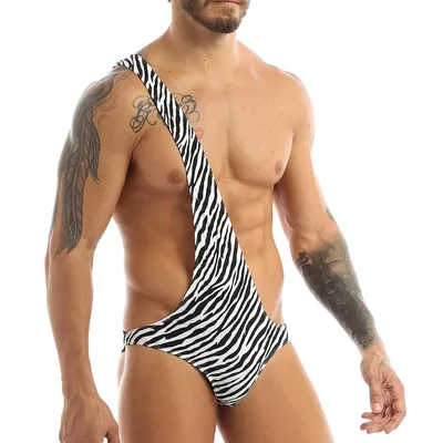 Купить Мужское боди Jungle Zebra Stretchy Mankini | Joom