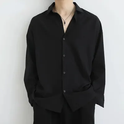 Новые черные рубашки, мужская рубашка с длинным рукавом, Корейская женская  рубашка, красивая белая форма, топы, весна-осень, повседневный мужской топ  | AliExpress