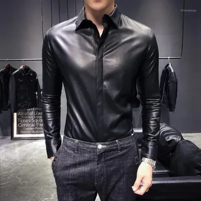 Кожаные Рубашки Мужские Черные Рубашки Slim Fit Night Close Club Outfits  Сексуальная Кожаная Мужская Корейская Модная Одежда Western1 От 7 247 руб.  | DHgate