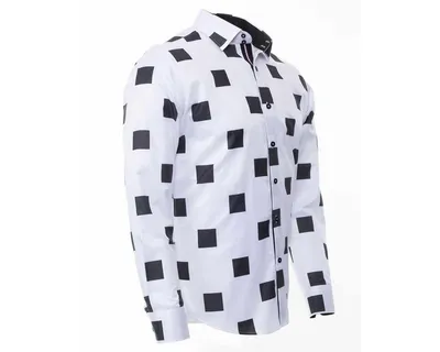 SL 6312 Белая рубашка с принтом \"Черный квадрат\" - Рубашки на все случаи  жизни