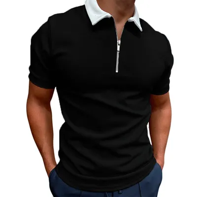 Летние мужские рубашки поло, топы с короткими рукавами, лоскутная футболка  на молнии, мужская одежда больших размеров, черный, белый, красный, синий –  лучшие товары в онлайн-магазине Джум Гик
