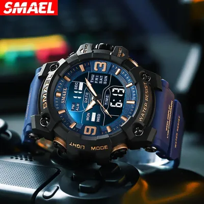Купить SMAEL мужские спортивные часы двойное время цифровые часы кварцевые  50 м водонепроницаемые часы светодиодные военные часы спортивные мужские  часы наручные часы | Joom