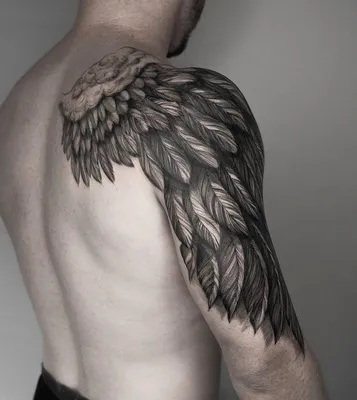 Татуировка мужская хоррор на спине ворон и мечи 760 | Art of Pain