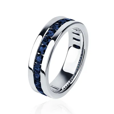 ПК-021С-01 Обручальное кольцо из платины с дорожкой сапфиров широкое -  PlatinumLab