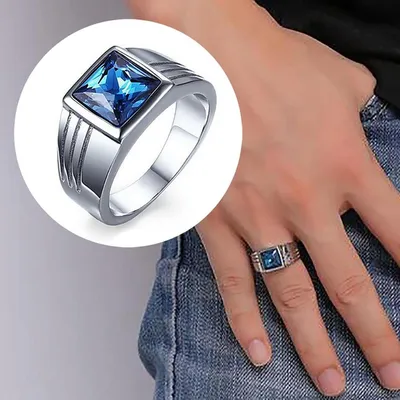 Купить Мужские кольца Обручальные кольца Европейские и американские кольца  с властным сапфиром | Joom