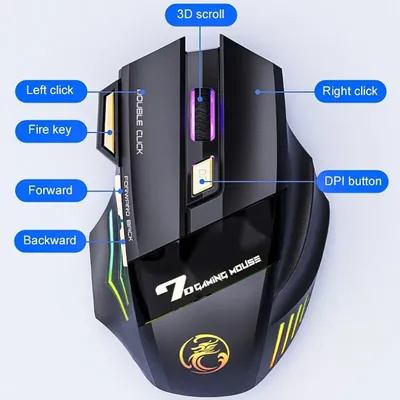 Wireless Gaming Mouse USB IMICE GW-X7 3200DPI Dual Mode Rechargeable 7 Keys  2.4Ghz Silent Mouse Bluetooth 7-color Breathing LED