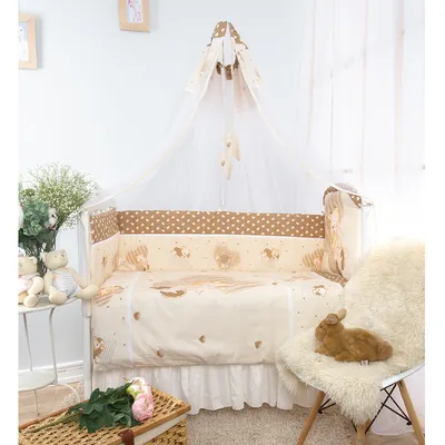 Комплект в кроватку для новорожденных с бортиками \"Мишка на Луне\" с  эксклюзивной вышивкой. Выбор цвета