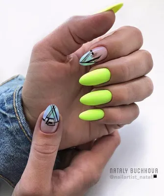 Sunny Beach Vibes: Blue and Yellow Geometric Nail Ideas