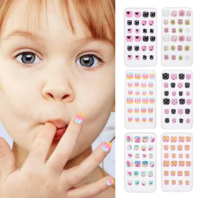 Съемные накладные ногти для детей, 24 шт., накладные ногти для детей, накладные  ногти с полным покрытием | AliExpress