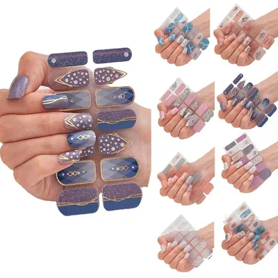 Купить 1 лист/14 шт., полузатвердевшие гелевые наклейки для ногтей,  блестящие наклейки для дизайна ногтей, изготовление ногтей своими руками |  Joom
