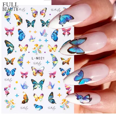 Наклейки на ногти бабочки 3D дизайн ногтей цветы очарование для ногтей  элегантный розовый синий клей слайдеры Наклейки Маникюр DIY украшения |  AliExpress