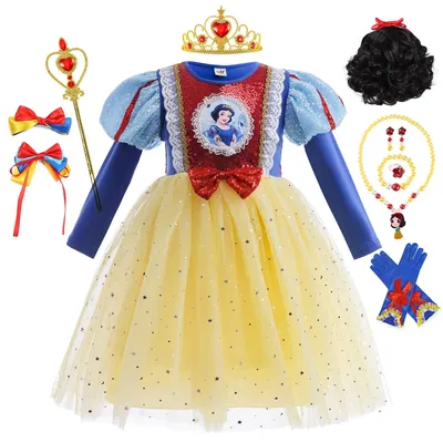 Костюм Белоснежки для девочек, Детское Платье Принцессы Диснея для косплея,  детское платье на день рождения, одежда с блестками для Хэллоуина и  вечеринки | AliExpress