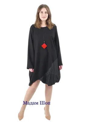 Трикотажное черное турецкое платье-туника Jett Plus из тафты с украшением  купить в интернет-магазине для полных женщин