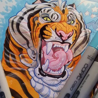 Свирепый нарисованный амурский тигр …» — создано в Шедевруме